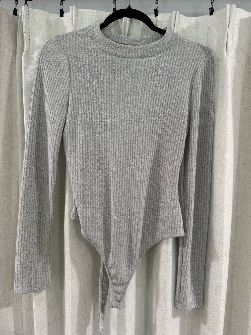 Gray Ribbed Long-Sleeve Bodysuit - Women